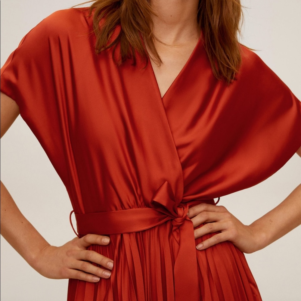 Mango🔥 Pleated skirt dress satin effect - Picture 11 of 12